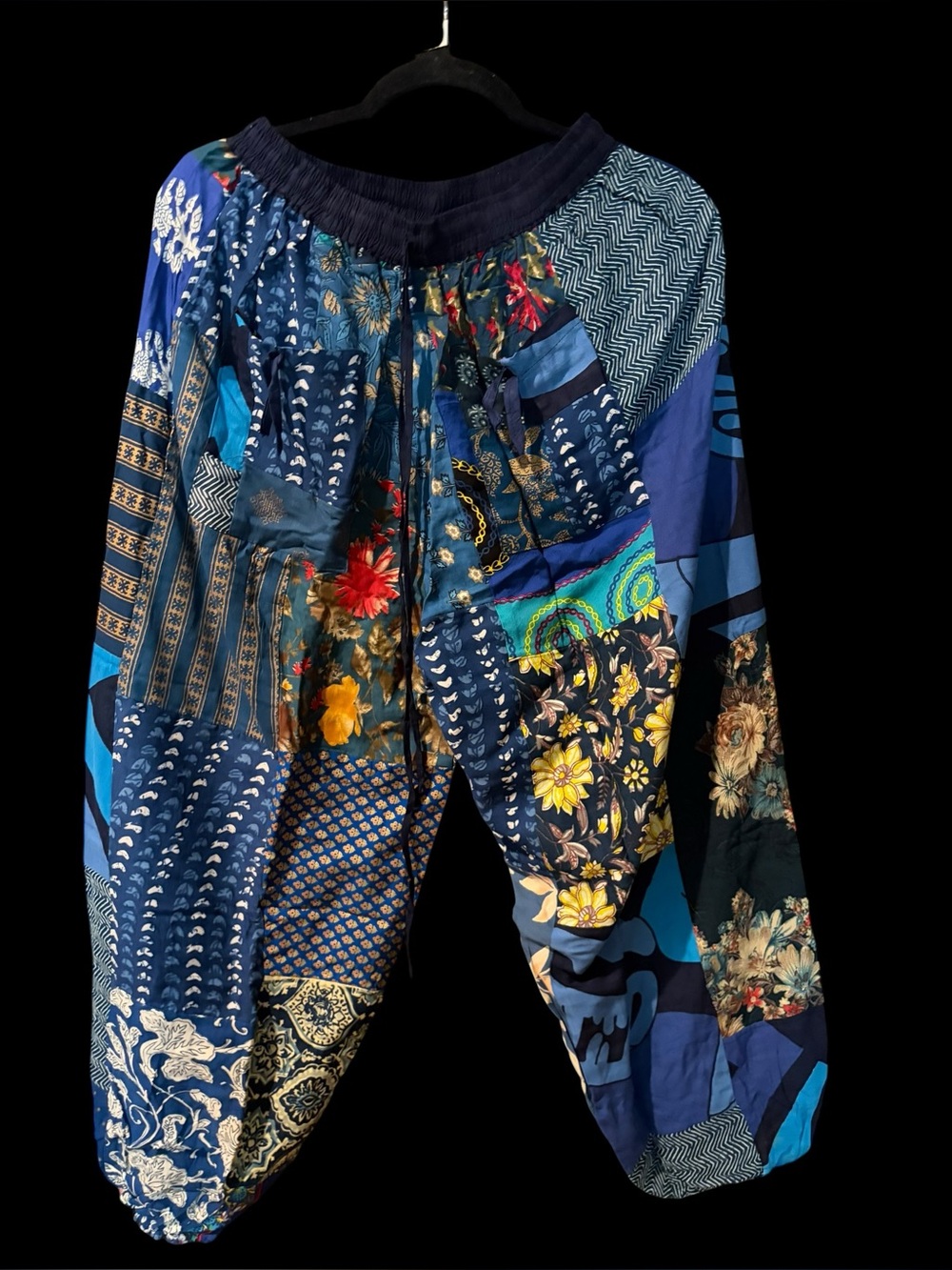 Navy Blue #15 NWT 100% rayon patchwork jogger bottom pants